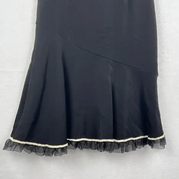 Y2K Vintage 90s Women's Hi-Low Ruffled Black w Contrasted Trim Fishtail Skirt 10 - Picture 4 of 11